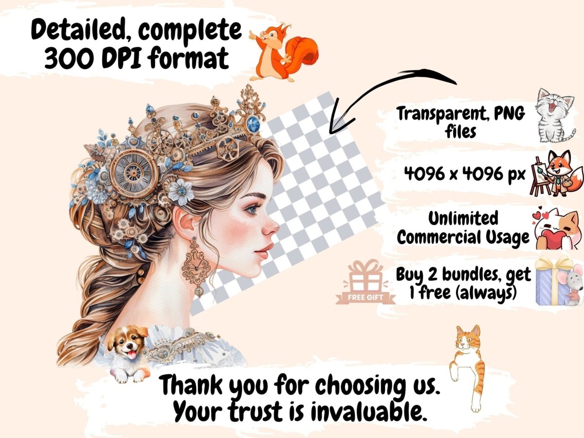 Steampunk Wedding Watercolor Clipart mechanical clipart - Wonders Artist