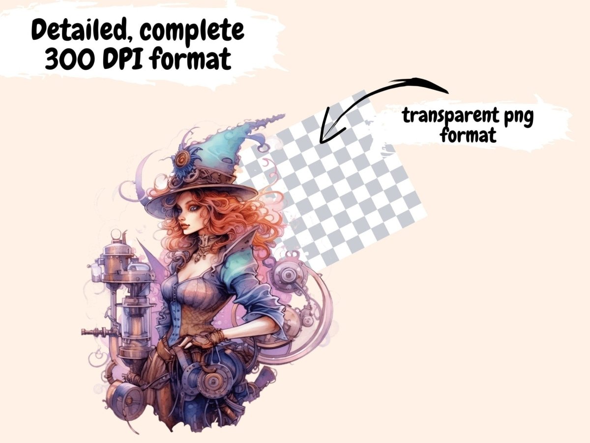 Steampunk Witches Watercolor Clipart gadget witch clipart - Wonders Artist