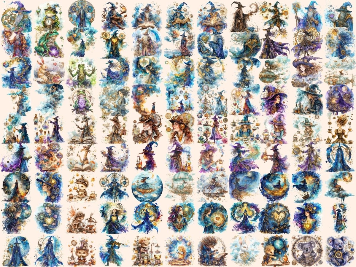 Steampunk Wizards Watercolor Clipart magical wizard png - Wonders Artist