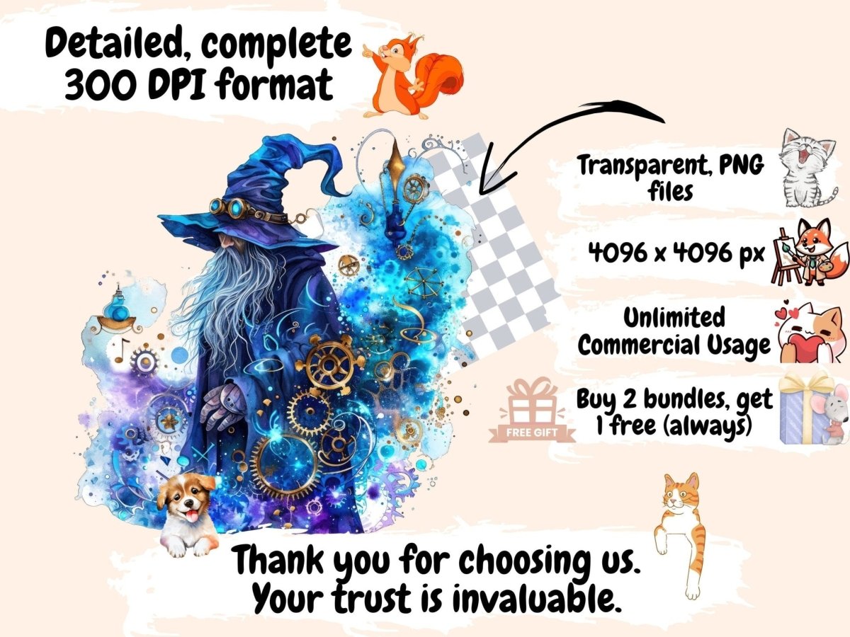 Steampunk Wizards Watercolor Clipart magical wizard png - Wonders Artist