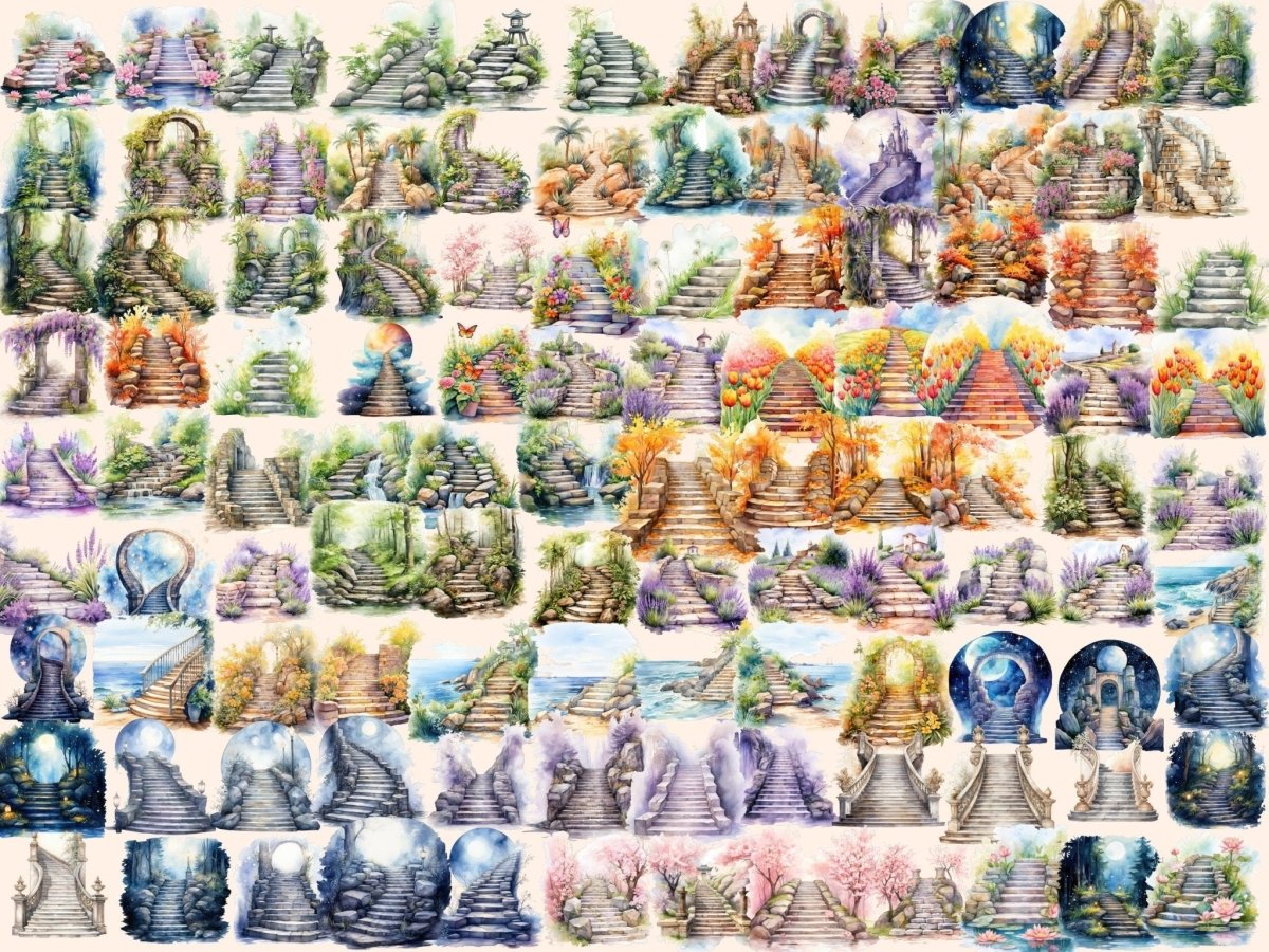 Stone Stairs Watercolor Clipart spring clipart - Wonders Artist