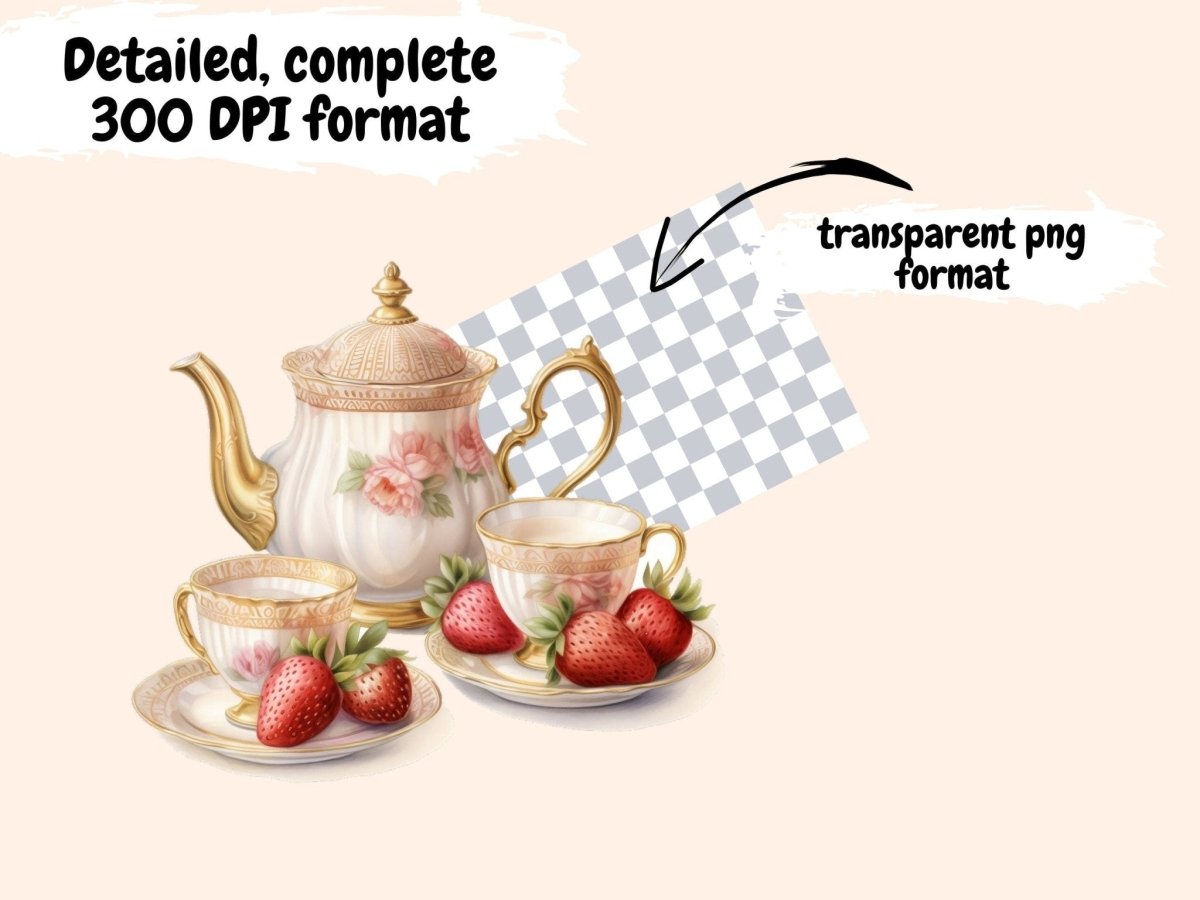 Strawberry Tea Watercolor Clipart cute teacup clipart - Wonders Artist