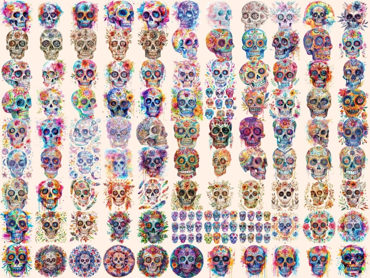 Sugar Skulls Watercolor Clipart candy skull clipart - Wonders Artist