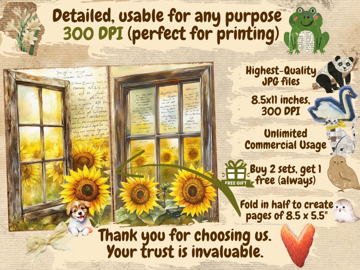 Sunflower Field Journal Pages (P3) Field Ephemera - Wonders Artist