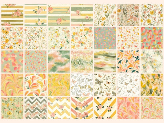 Papel Digital de Padrão Sem Costura de Pradaria Iluminada pelo Sol