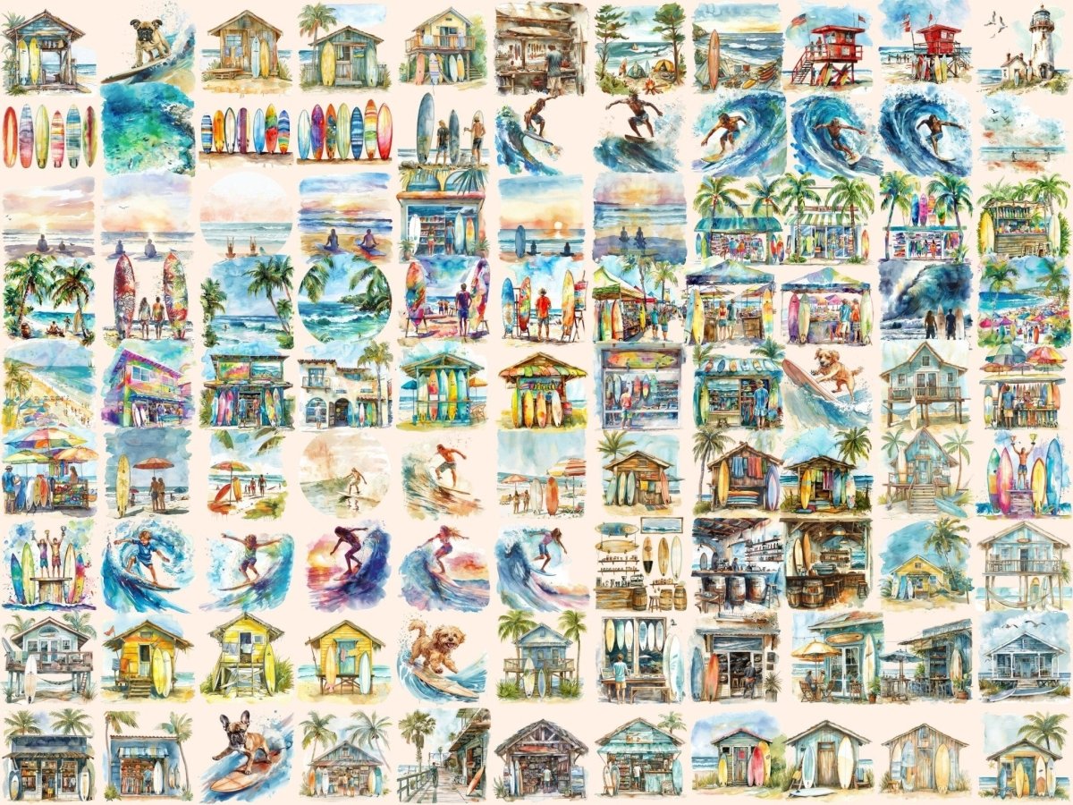 Surfing Watercolor Clipart beach clipart - Wonders Artist