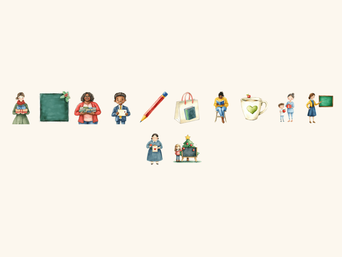 Teacher Christmas Watercolor Clipart All Bundles Clipart Line Art - WondersArtist