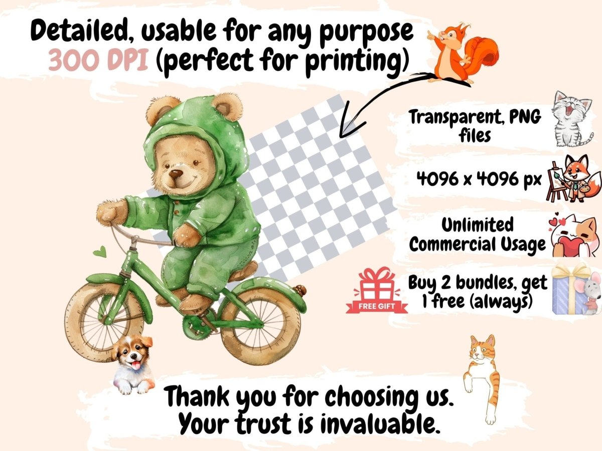 Teddy Bears Watercolor Clipart Adorable Bears - Wonders Artist