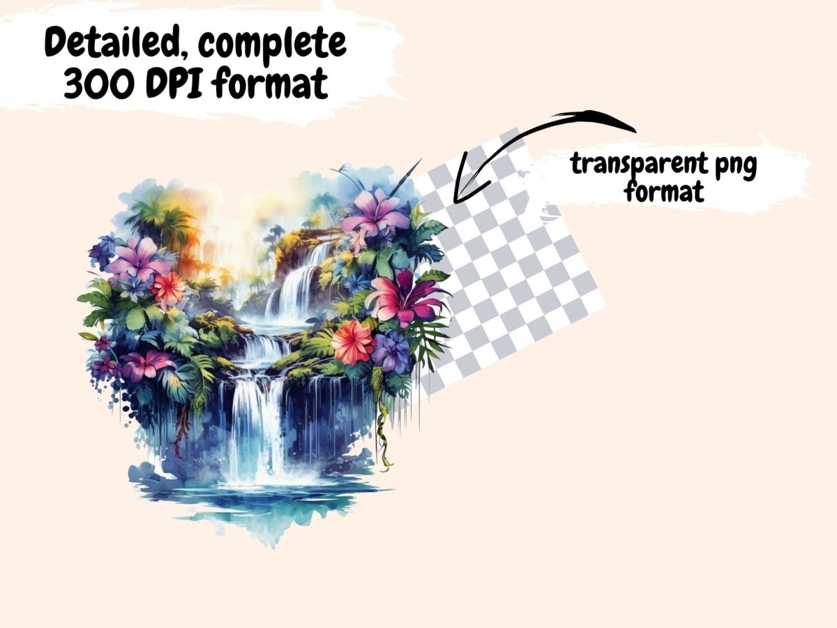 Tropical Waterfalls Watercolor Clipart exotic clipart - Wonders Artist