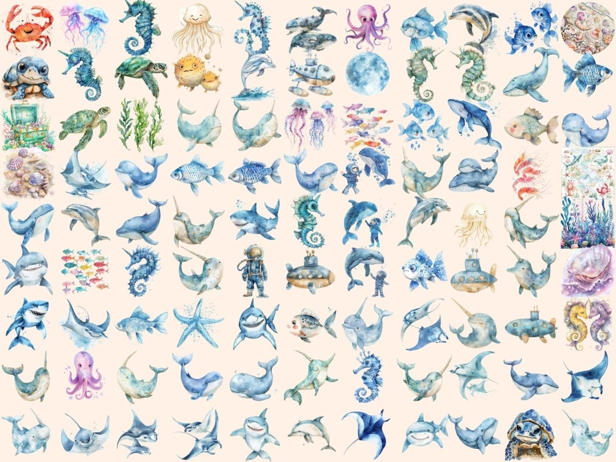Under the Sea Watercolor Clipart Aquatic Clipart - Wonders Artist