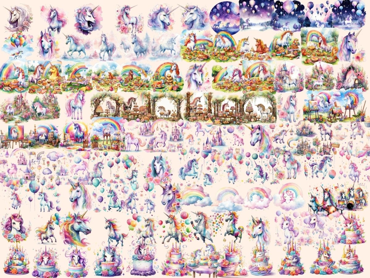 Unicorn Party Watercolor Clipart girl birthday png - Wonders Artist