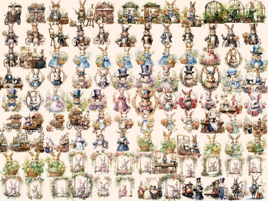 Clipart Acquerello Conigli Vittoriani