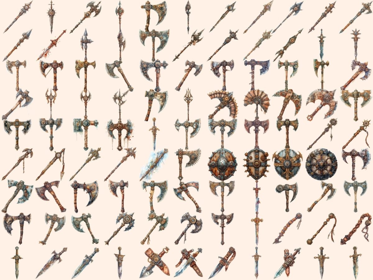 Viking Weapons Watercolor Clipart axe clipart - Wonders Artist