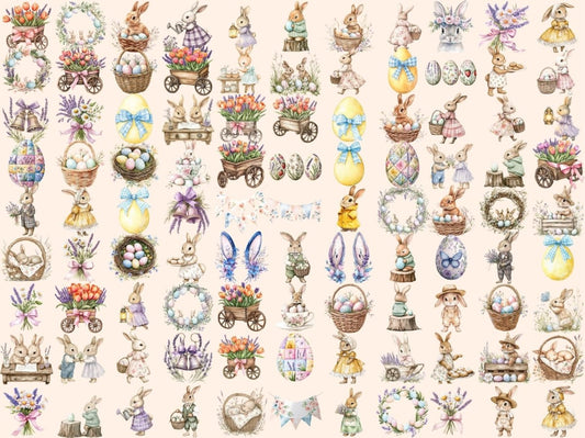 Clipart Acquerello Conigli Vintage