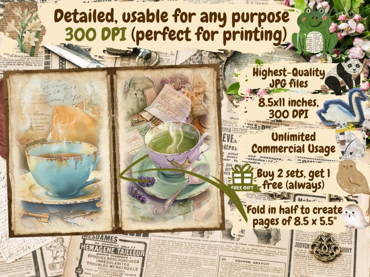 Vintage Tea Journal Pages (P4) Antique Tea Pages - Wonders Artist