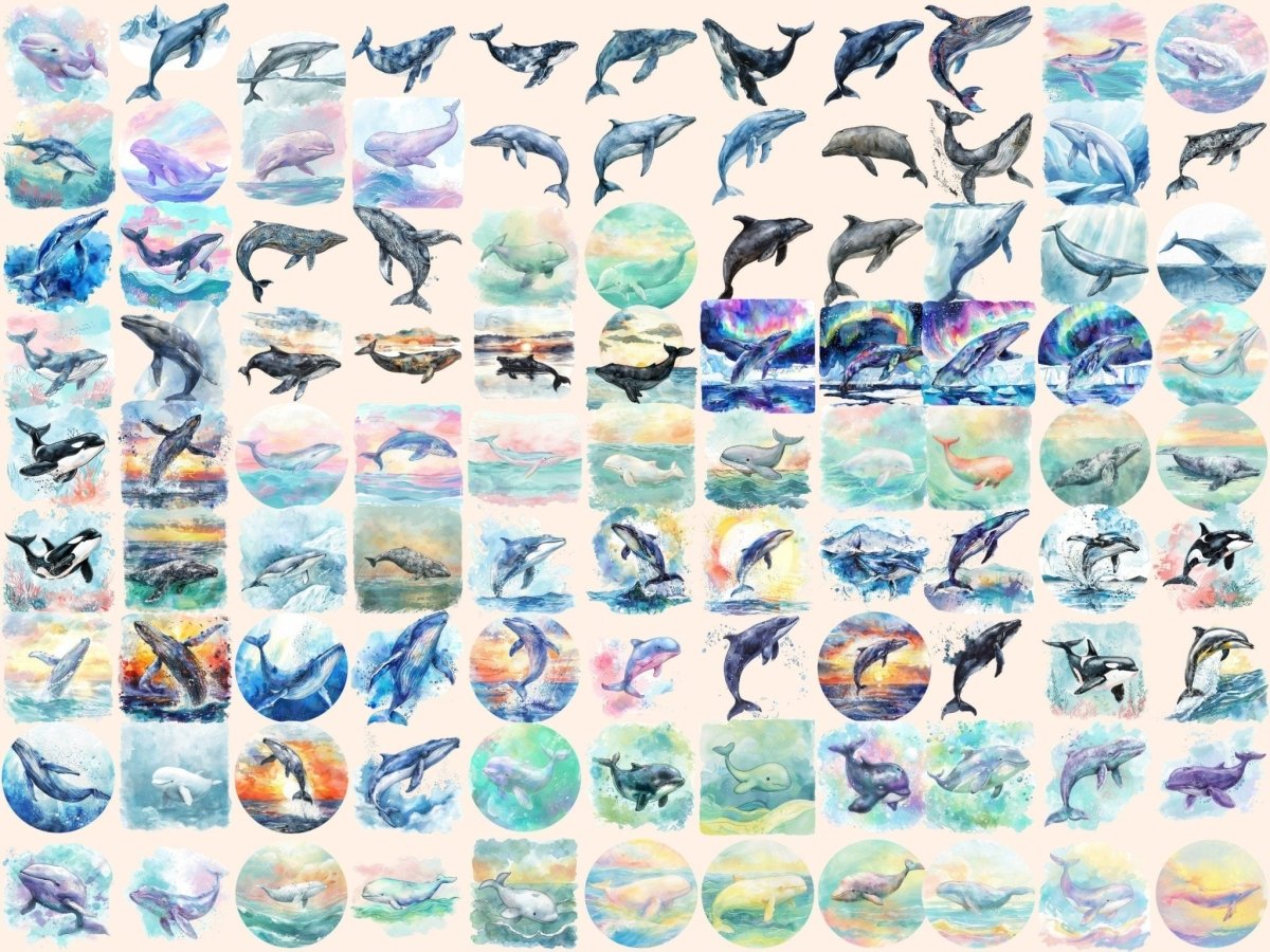 Whales Watercolor Clipart Baby Whale Art - Wonders Artist