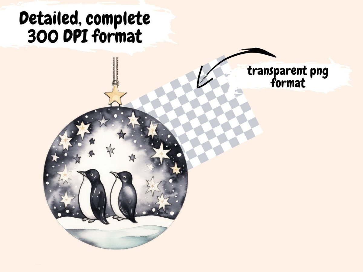 White & Black Christmas Ornaments Watercolor Clipart black and white xmas - Wonders Artist