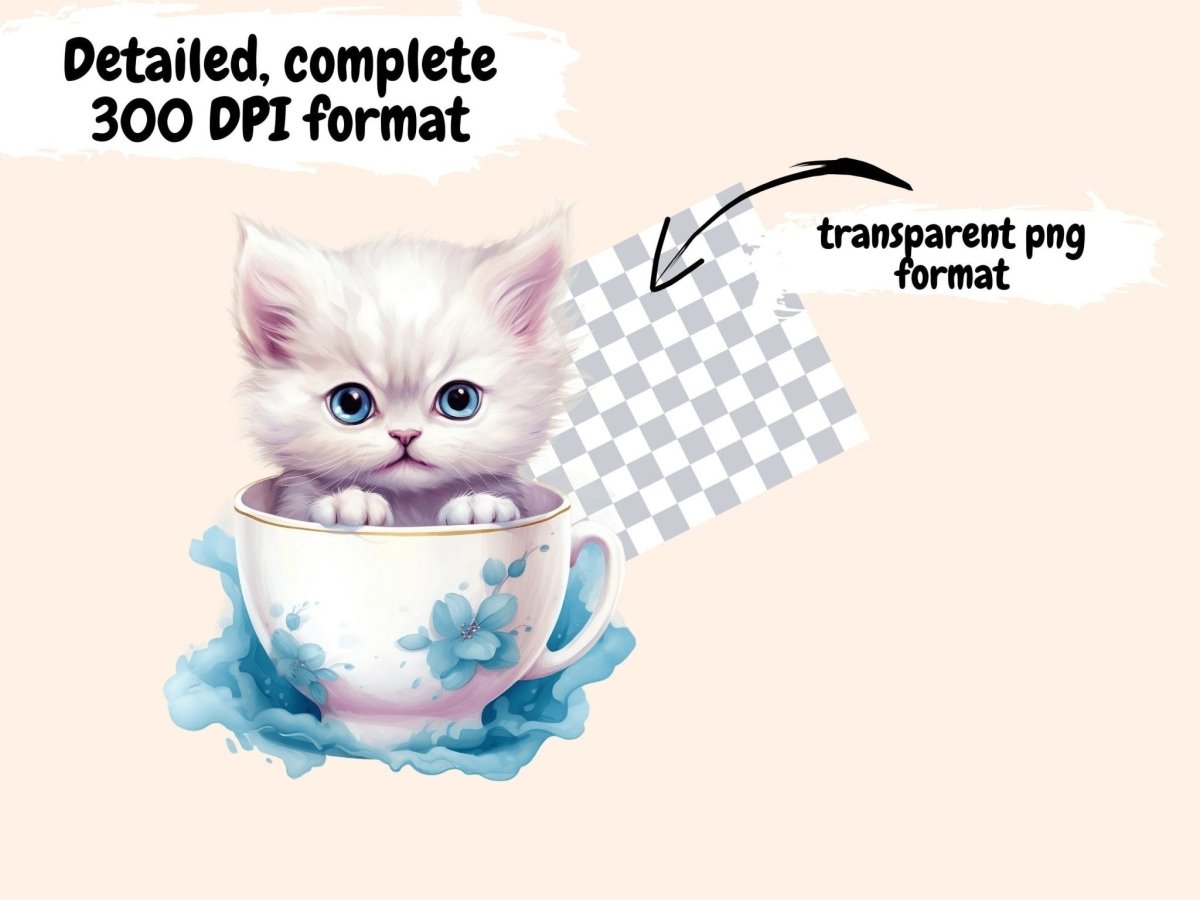 White Cats Watercolor Clipart baby cat clipart - Wonders Artist