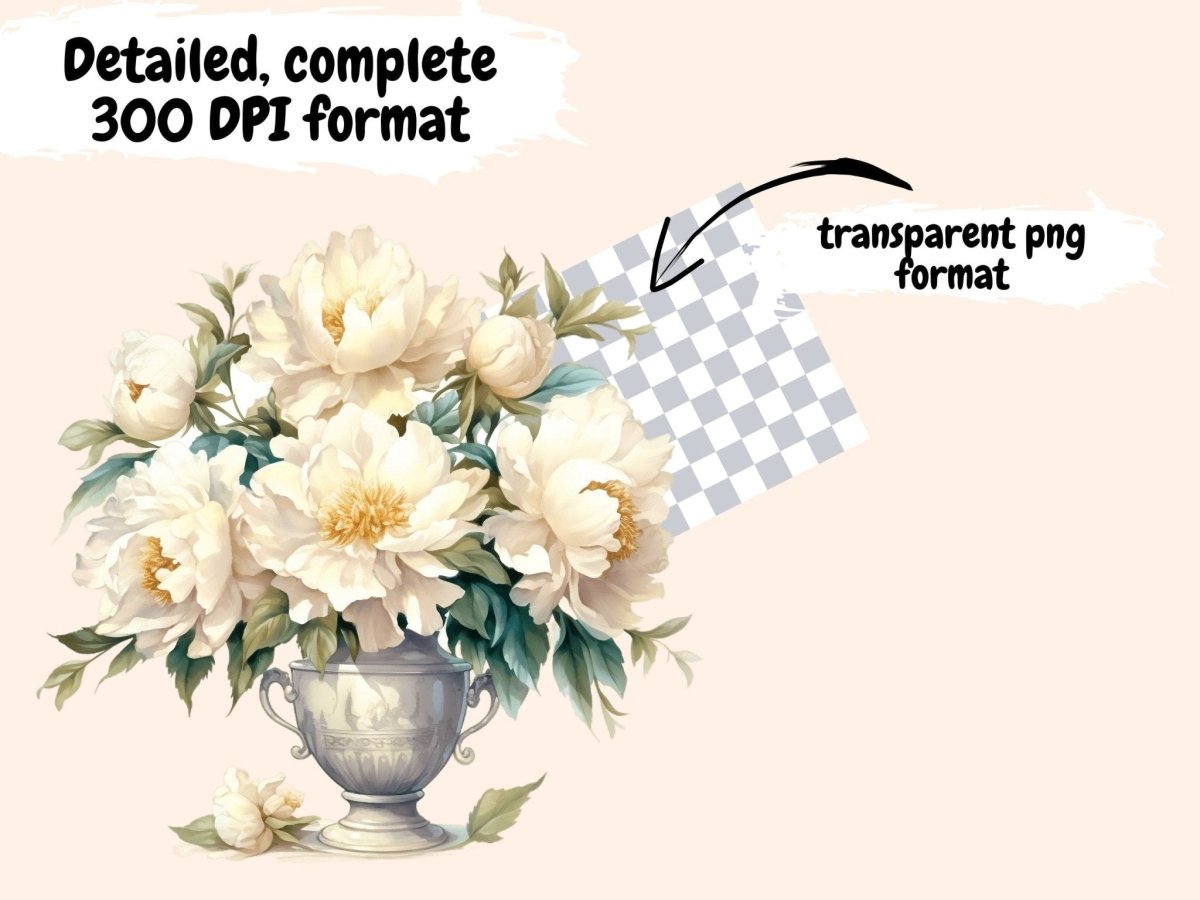 White Peonies Watercolor Clipart boho peony - Wonders Artist