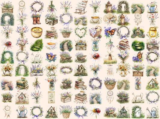 Clipart Acquerello Giardino di Fiori Selvatici