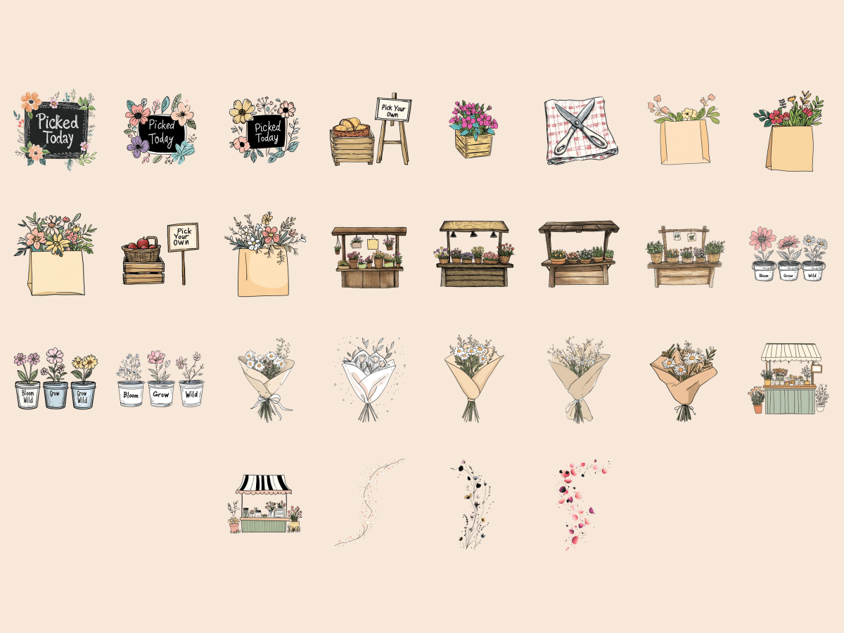 Wildflower Market Cardmaking Clipart All Bundles Cardmaking Clipart - WondersArtist