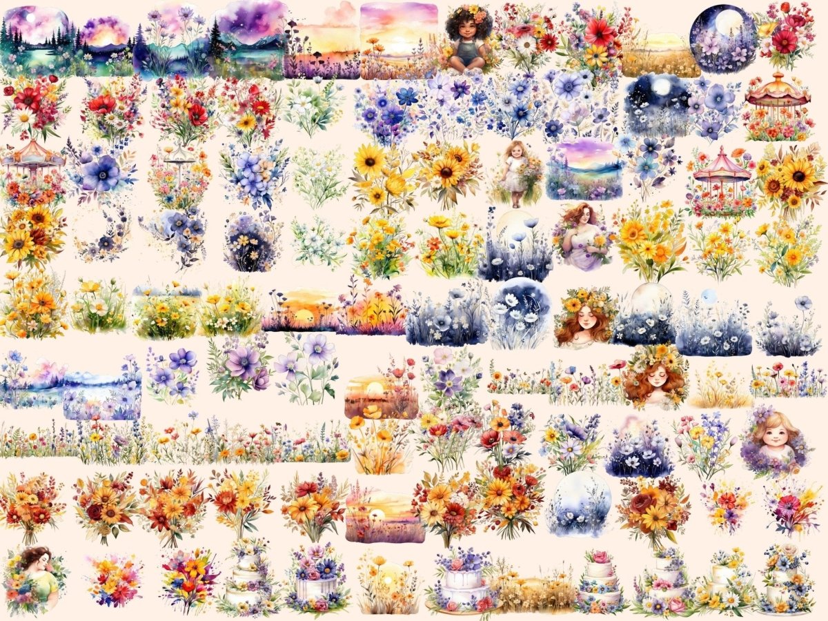 Wildflowers Watercolor Clipart beautiful flower png - Wonders Artist