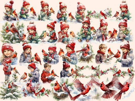 Winter Cardinals Aquarell Clipart