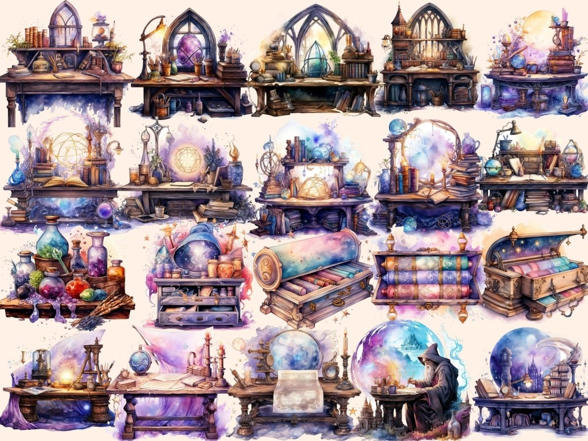 Wizard Desks Watercolor Clipart fairytale clipart - Wonders Artist