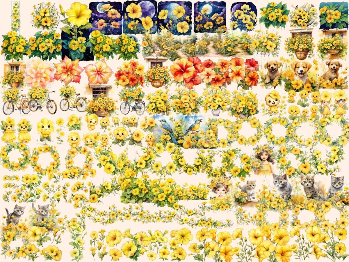 Yellow Petunias Watercolor Clipart petunia bouquet png - Wonders Artist