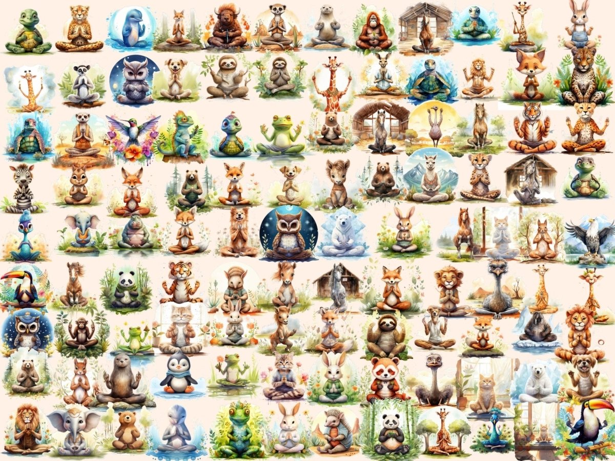 Yoga Animals Watercolor Clipart animal meditation - Wonders Artist