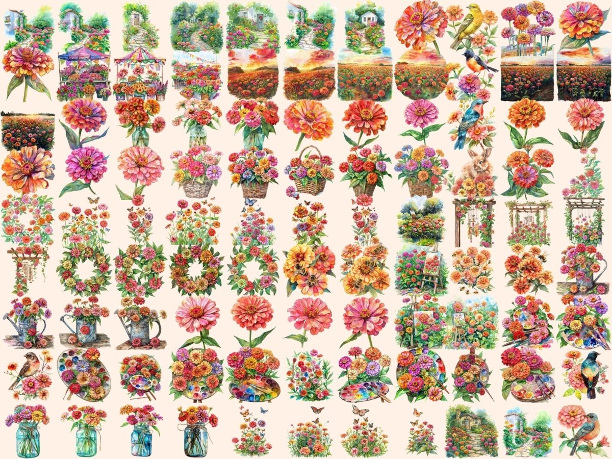 Zinnia Flowers Watercolor Clipart floral clipart - Wonders Artist