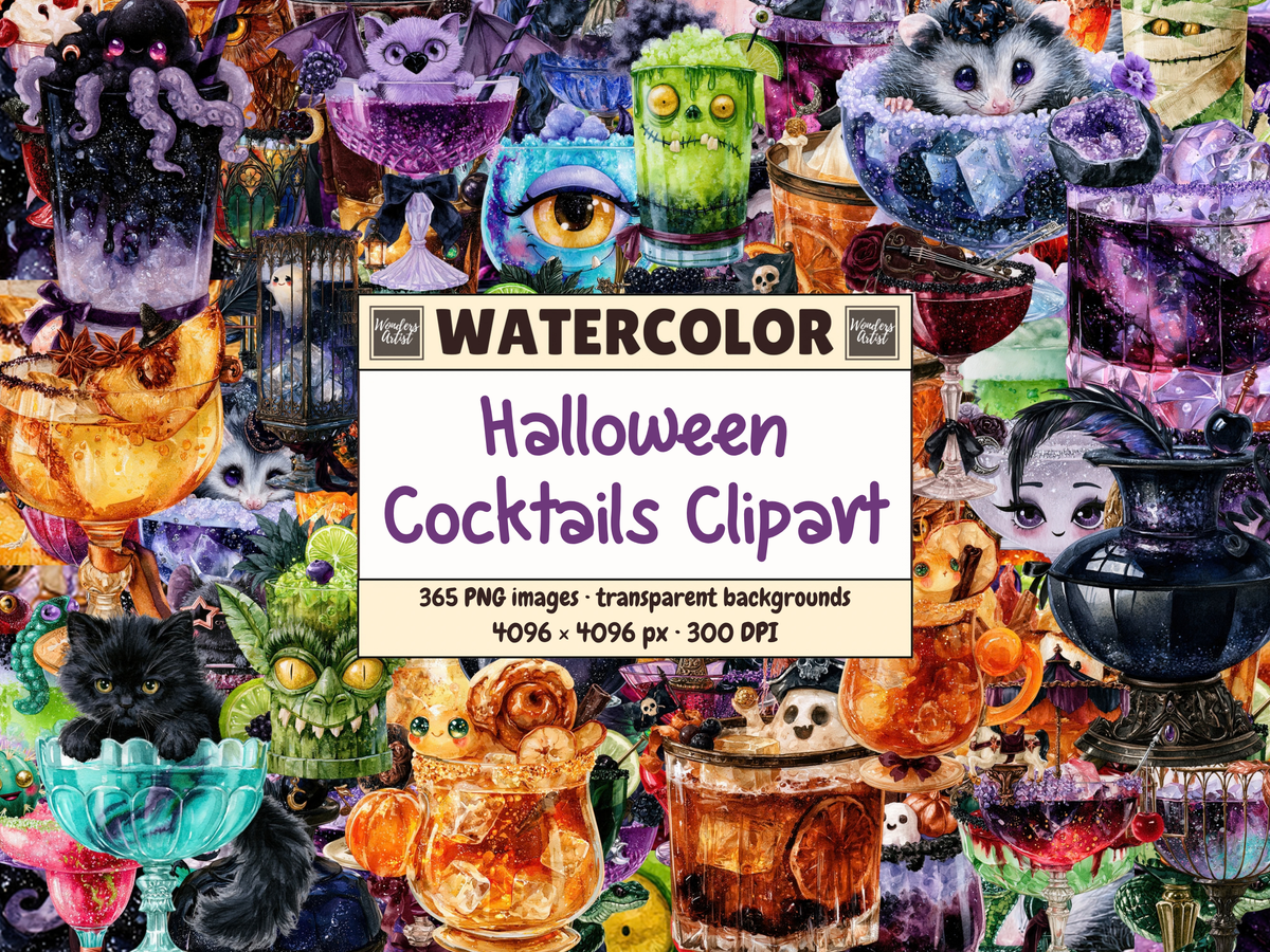Halloween Cocktails Watercolor Clipart — cover