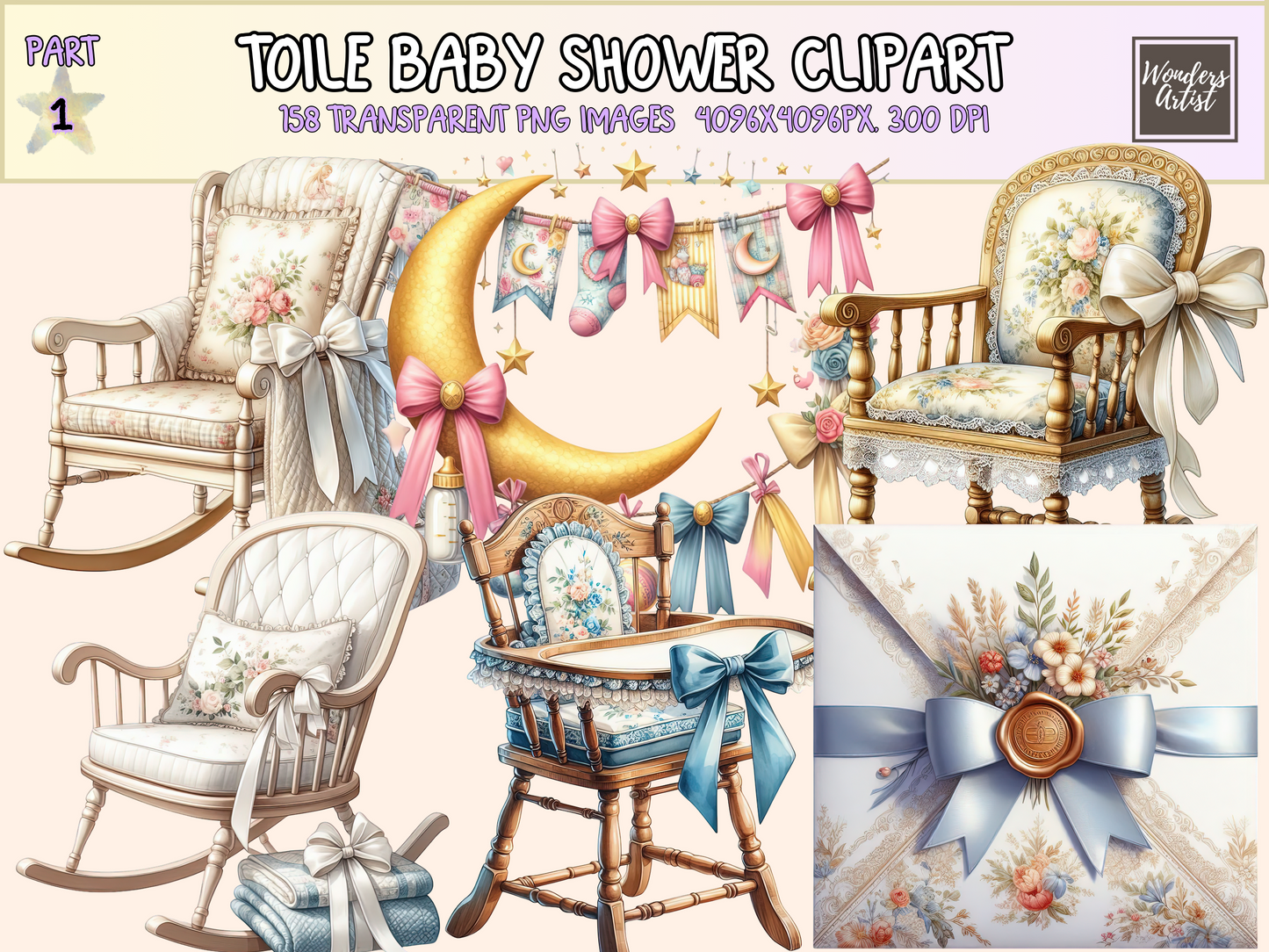 Toile Baby Shower Clipart