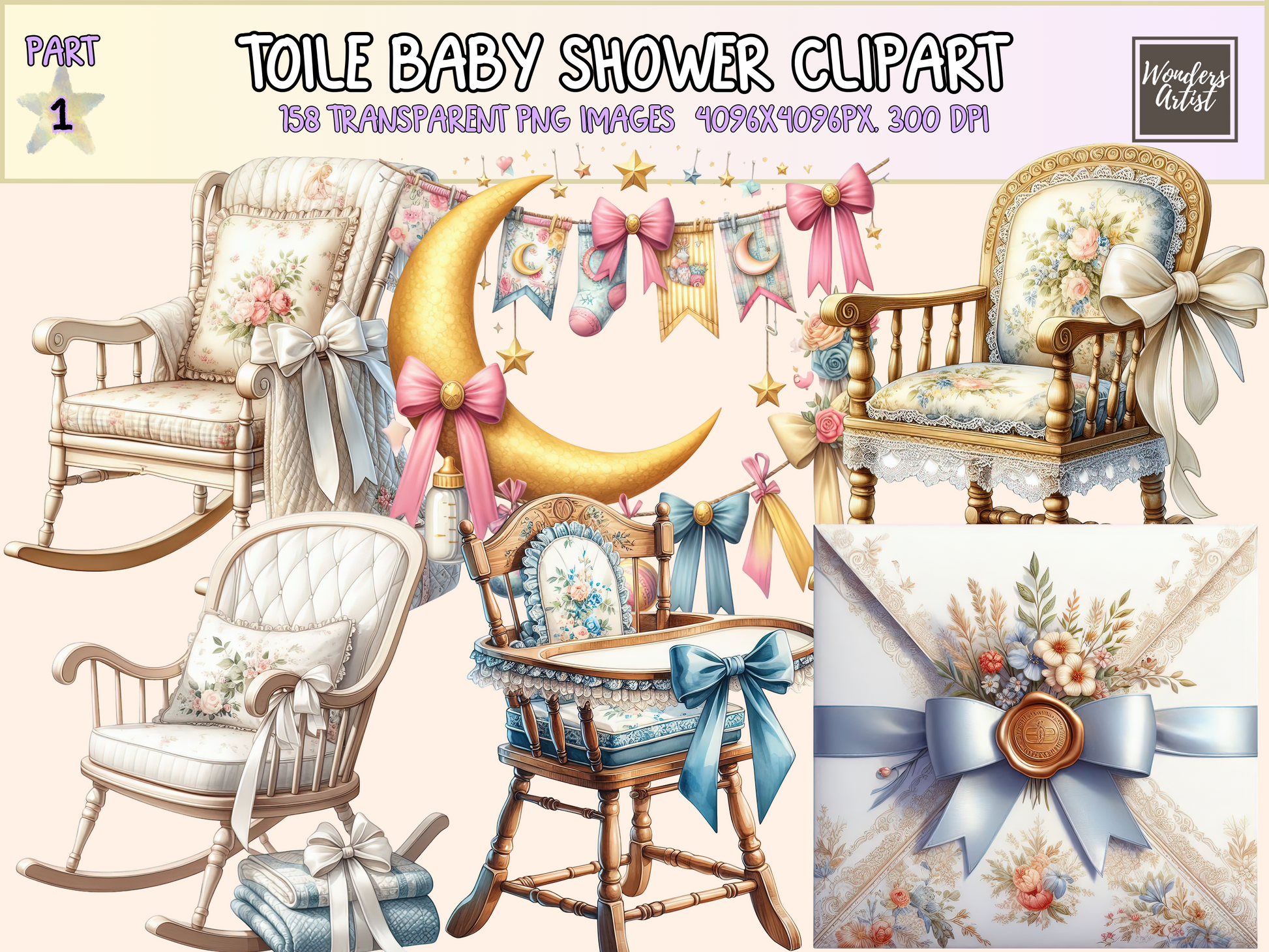 Toile Baby Shower Clipart