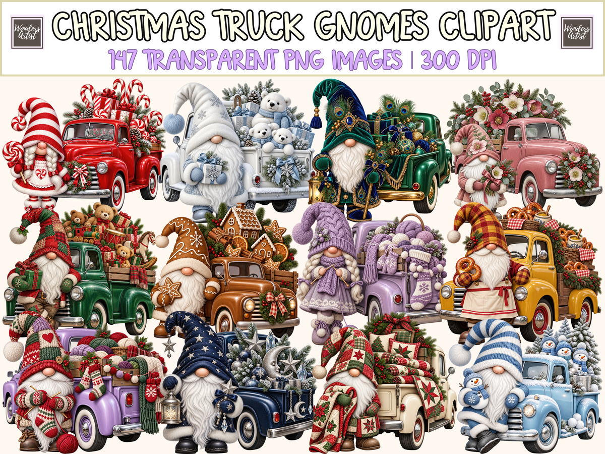 Christmas Truck Gnomes Clipart — cover
