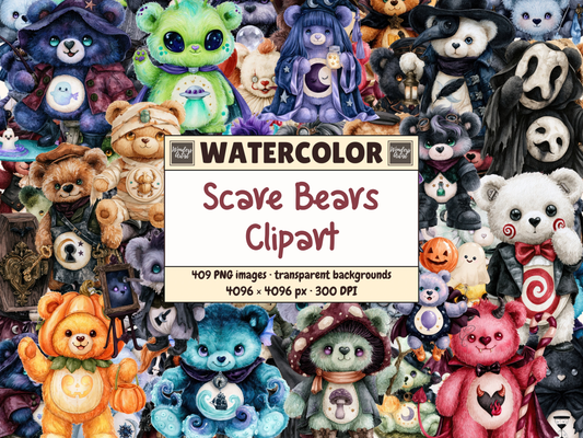 Scare Bears Watercolor Clipart — cover