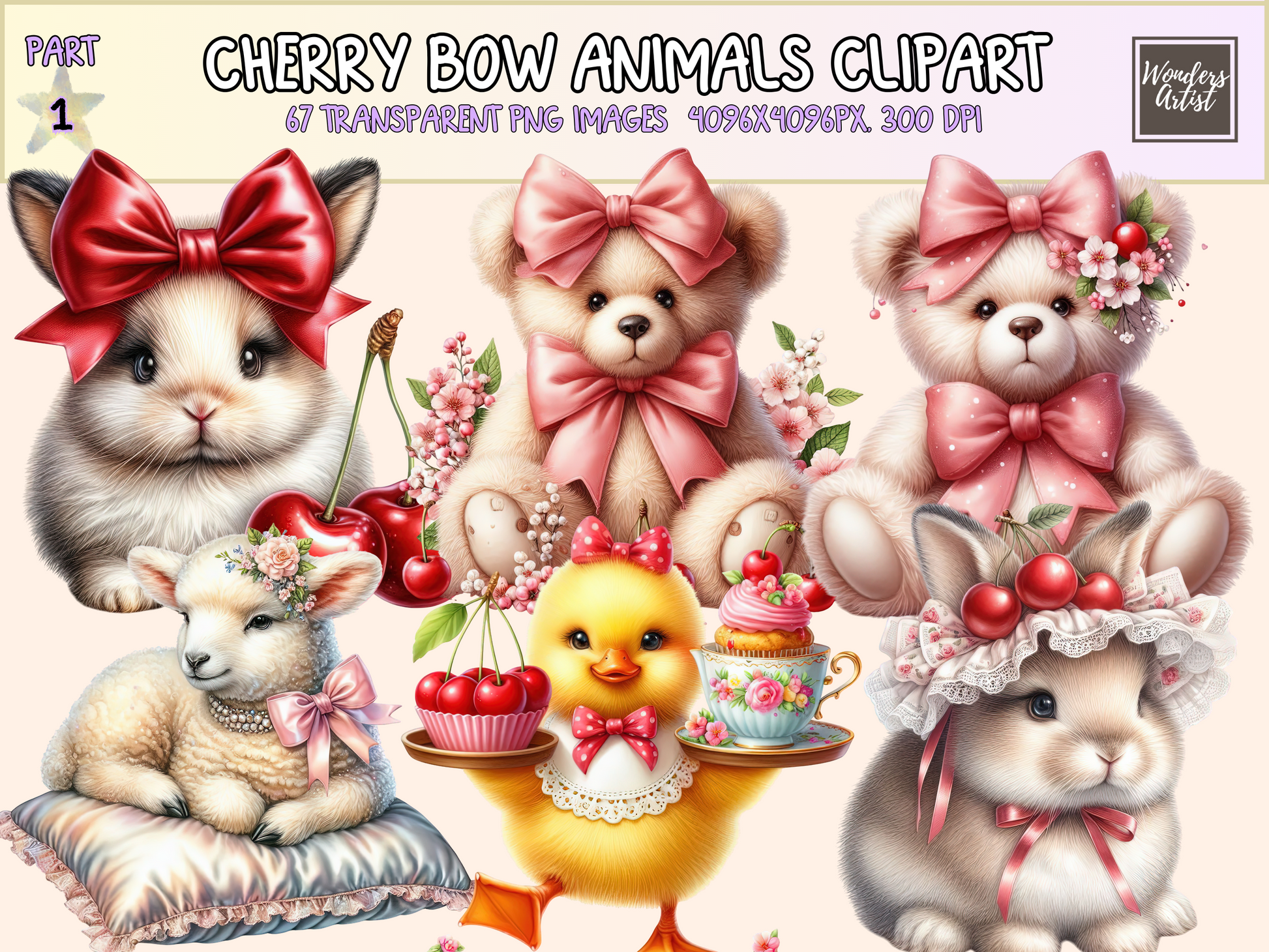 Cherry Bow Animals Clipart