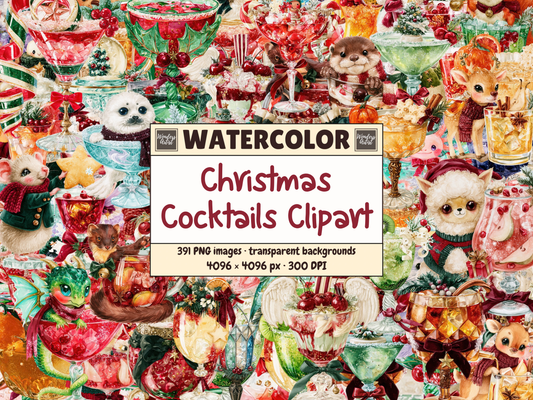 Christmas Cocktails Watercolor Clipart — cover