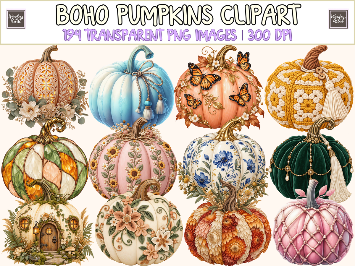 Boho Pumpkins Clipart — cover
