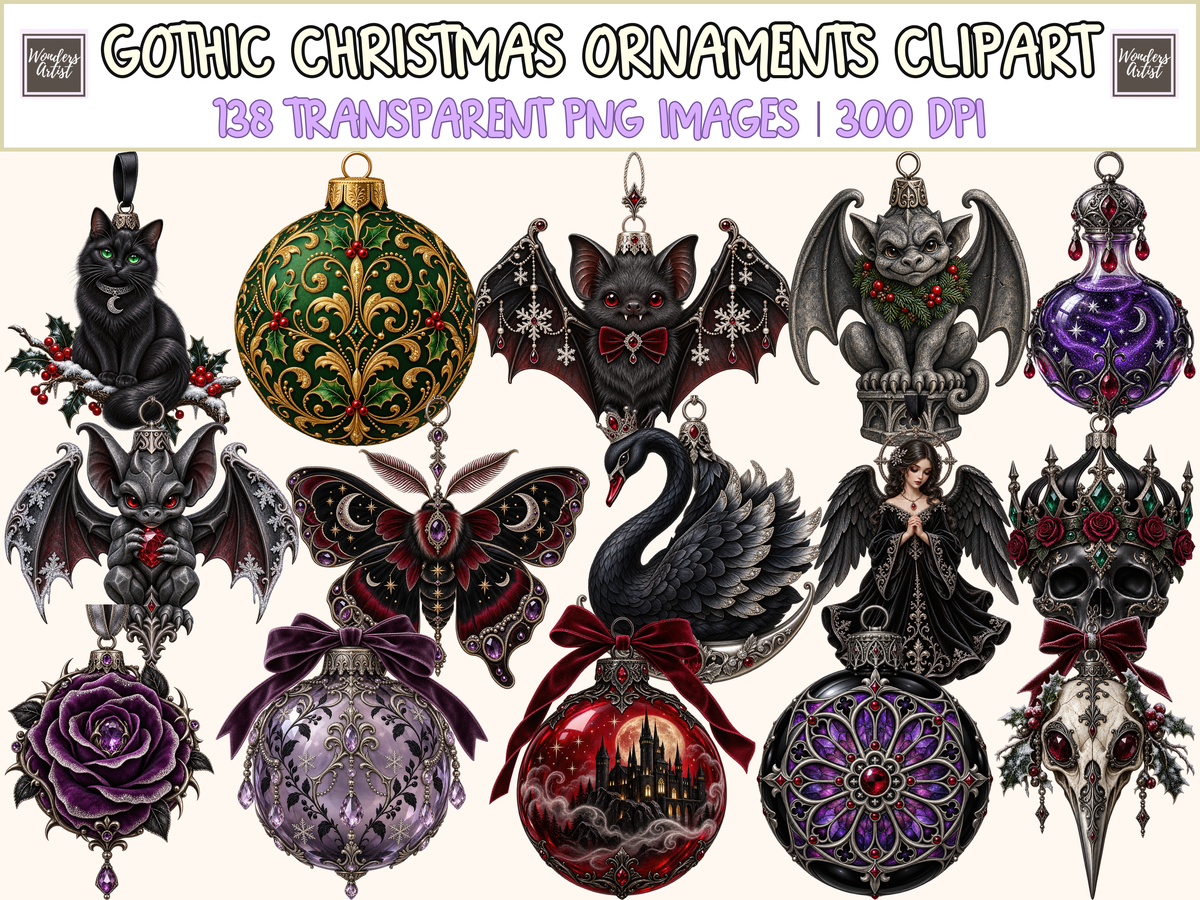 Gothic Christmas Ornaments Clipart — cover