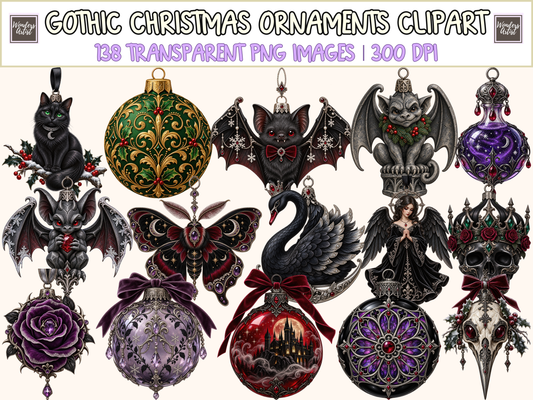 Gothic Christmas Ornaments Clipart — cover