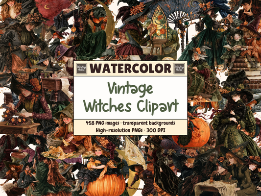 Vintage Witches Watercolor Clipart — cover