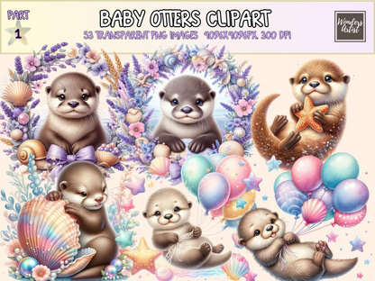 Baby Otters Clipart