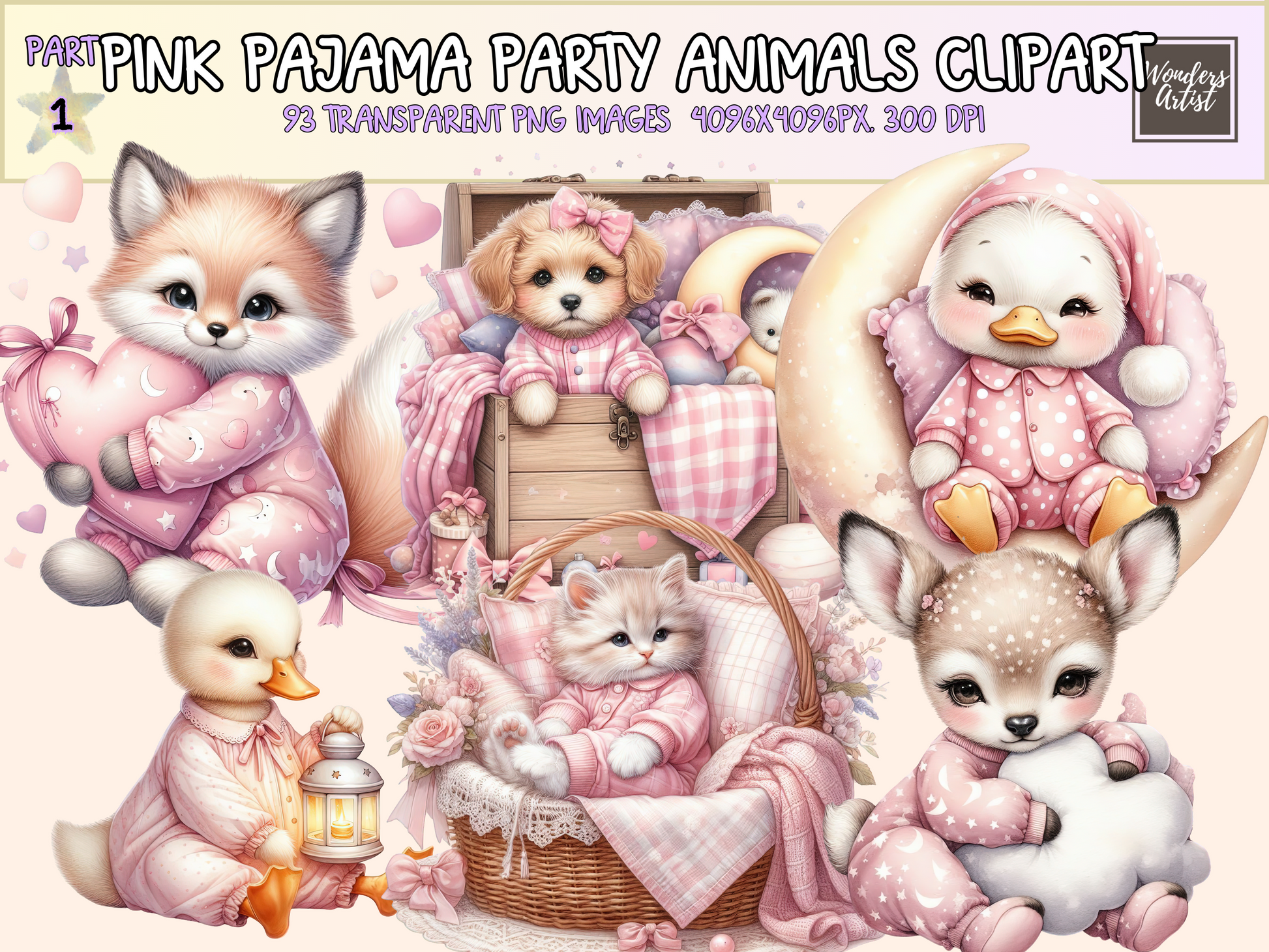 Pink Pajama Party Animals Clipart