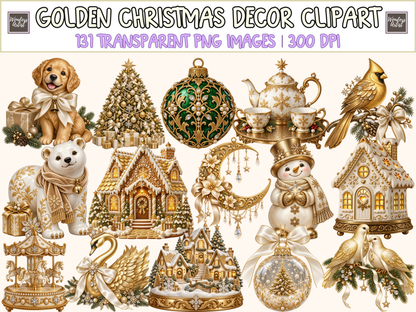 Golden Christmas Decor Clipart — cover