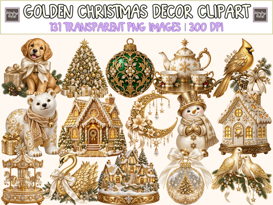 Golden Christmas Decor Clipart — cover