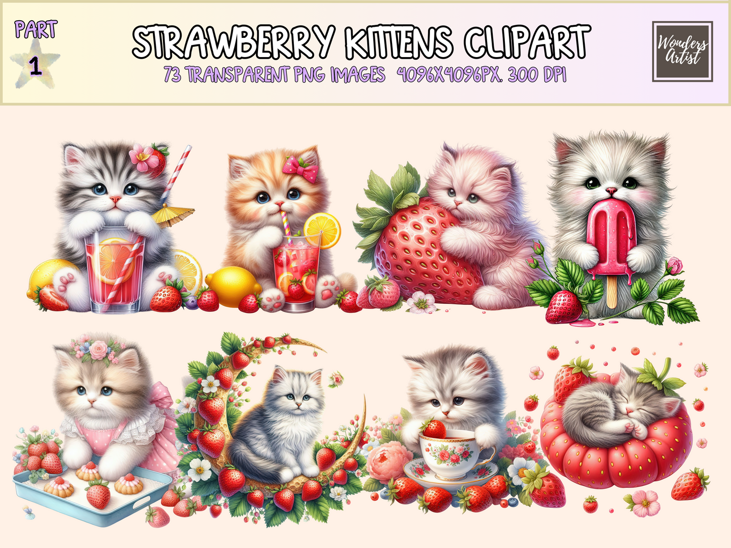 Strawberry Kittens Clipart