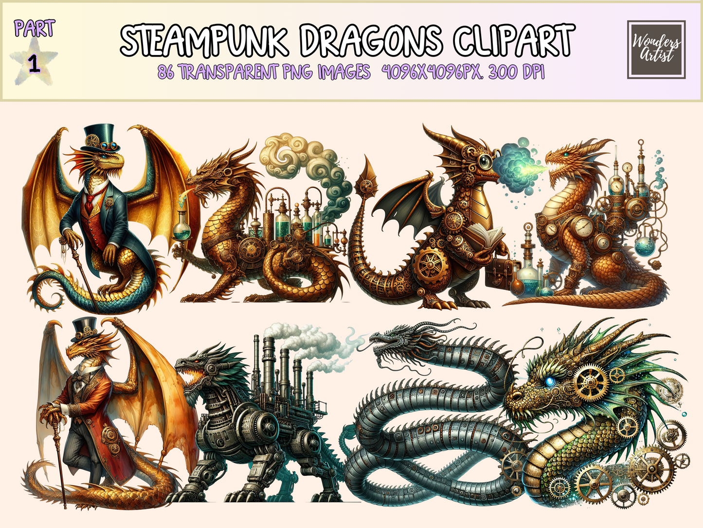 Steampunk Dragons Clipart