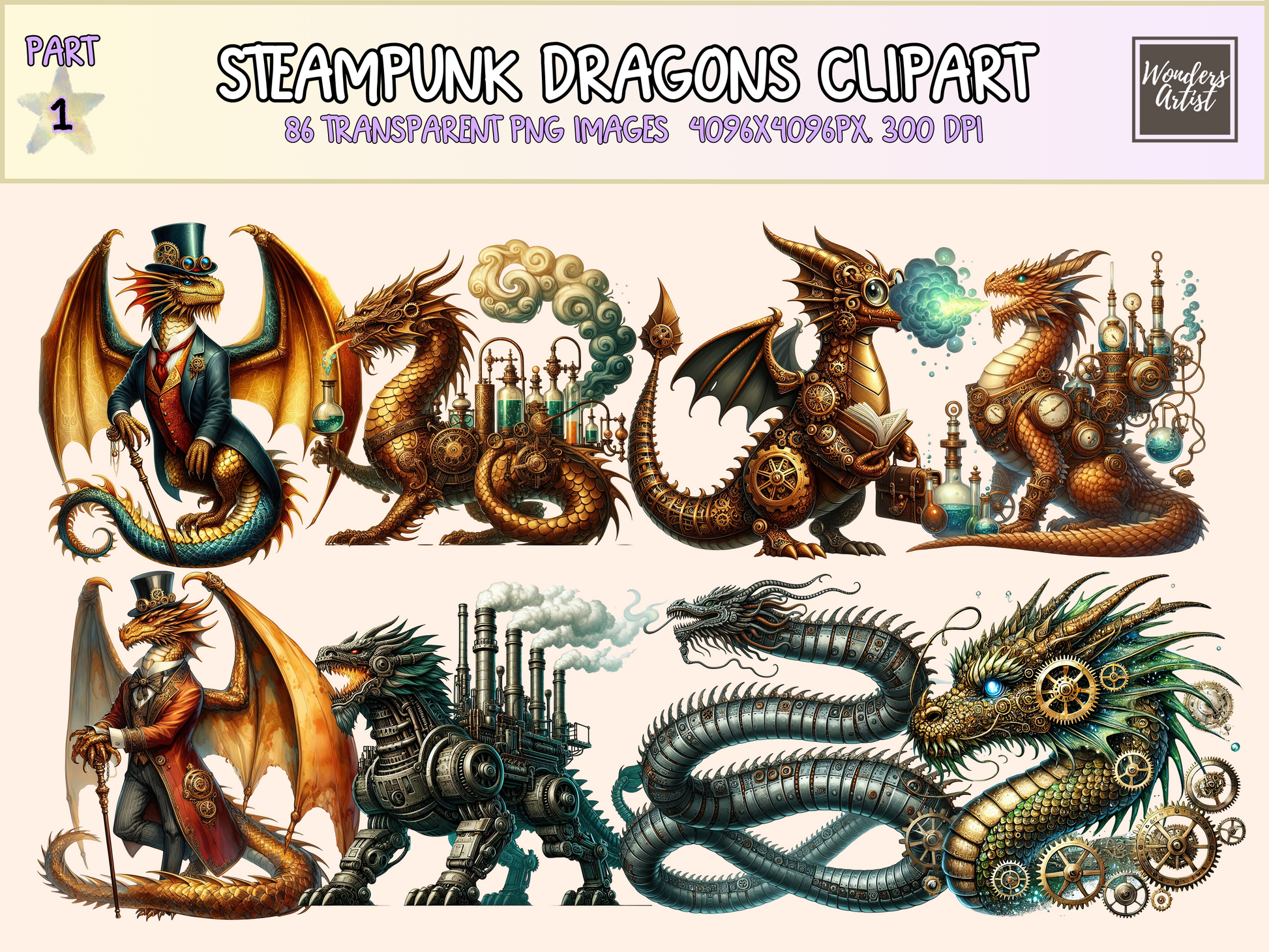 Steampunk Dragons Clipart