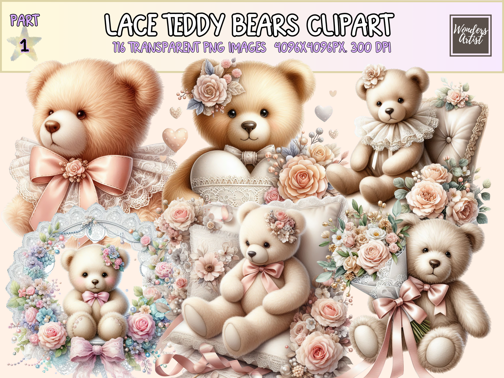Lace Teddy Bears Clipart